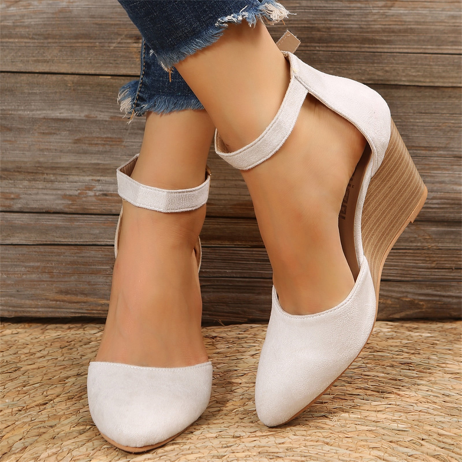 Crystal Queen White Platform Wedges Pumps Women High Heels Shoes Round Toe  Cross Ankle-Strap Large S | Shopee Philippines