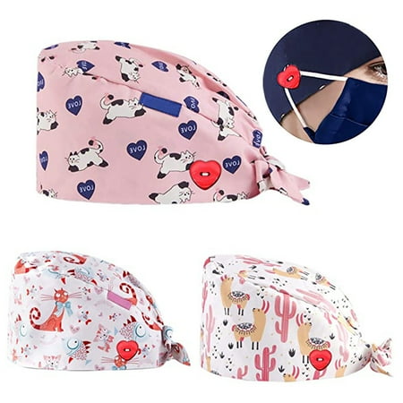 

3PC Baseball Cap 3PC s Fashion Printed Button Work Hat Casual Unisex Scrub Cap