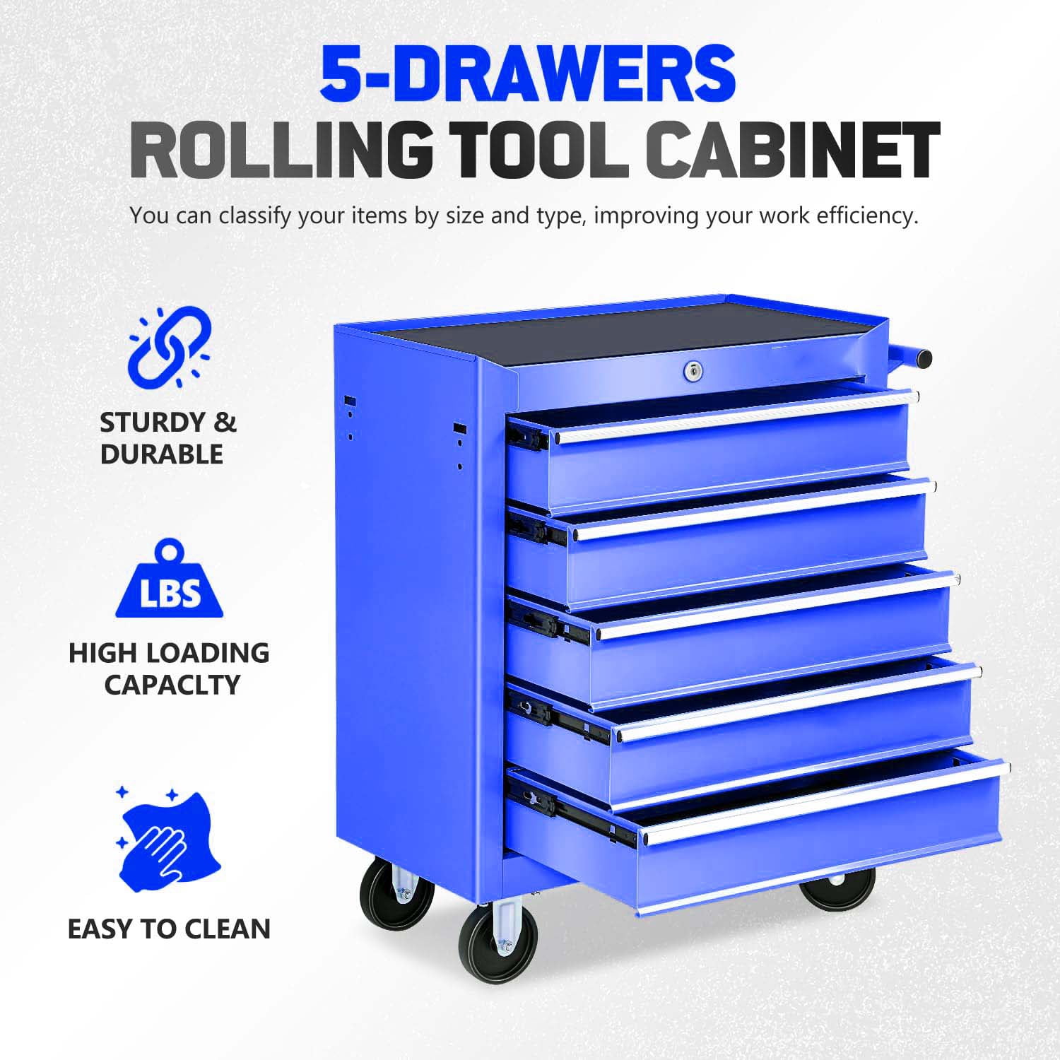 POWANLI 5 Drawers Rolling Tool Chest with Wheels, Portable Rolling Tool Box on Wheels, Tool Chest Organizer for Garage, Workshop, Home Crafts Use