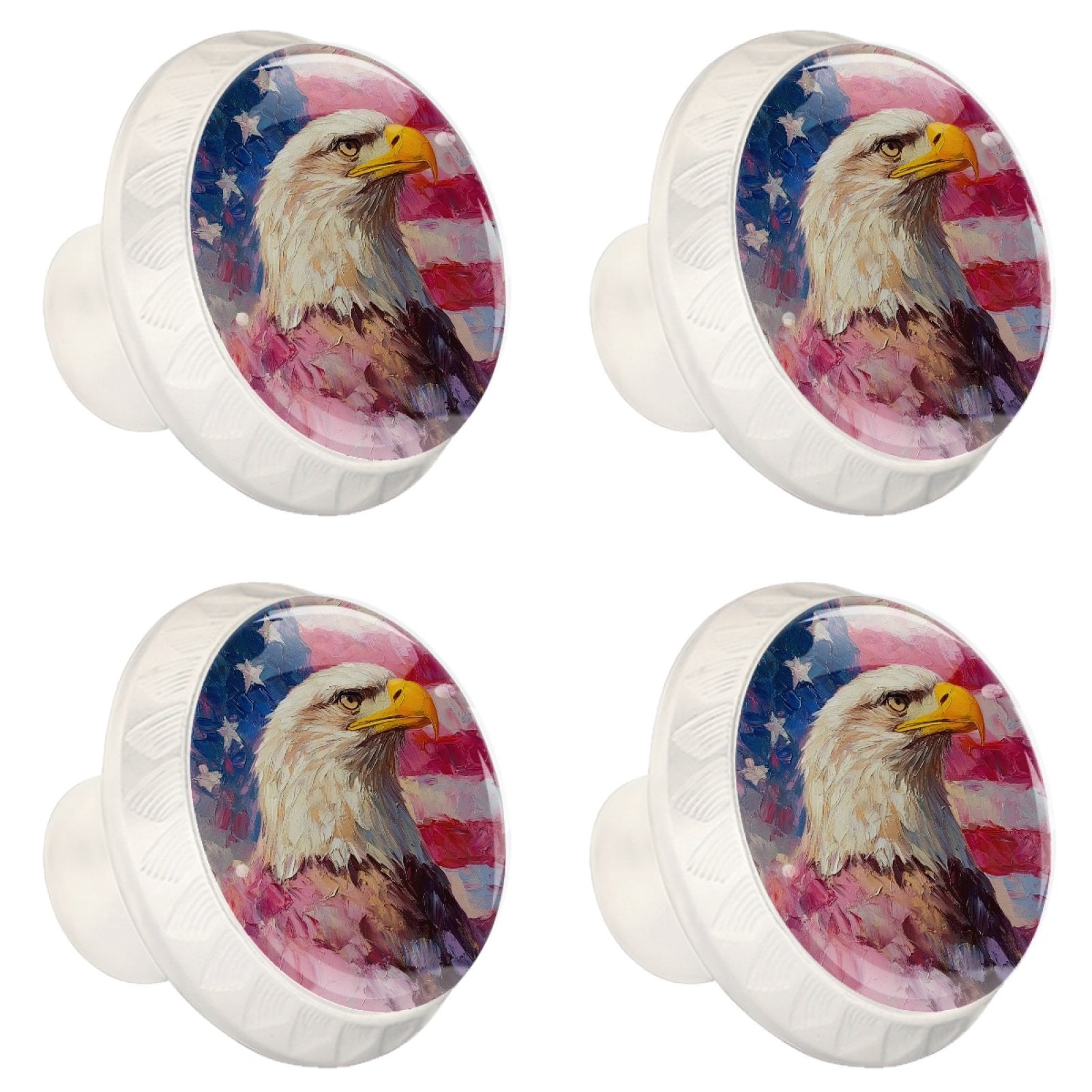 4 Pcs Eagle and American Flag Knobs for Kitchen Cabinet Cupboard Dresser Bookcase Drawer Pulls Handles Round Home Decor