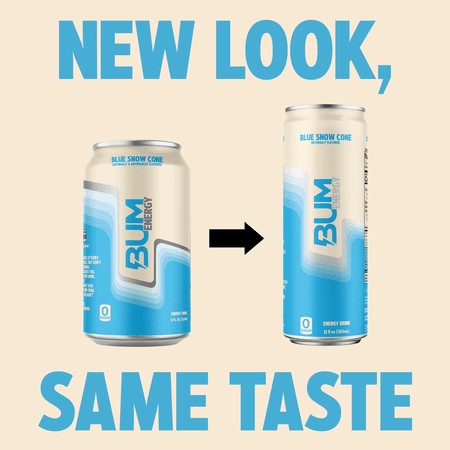 BUM ENERGY BLUE SNOW CONE ENERGY DRINK, 112 MG NATURAL CAFFEINE, 12 FL OZ CAN
