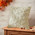 thumbnail image 3 of Embroidered Fall Leaf Pillow Cover - Velvet Touch Farmhouse Accent Pillow Case Invisible Zipper Sofa Decor Seasonal Home Textile(Beige), 3 of 6