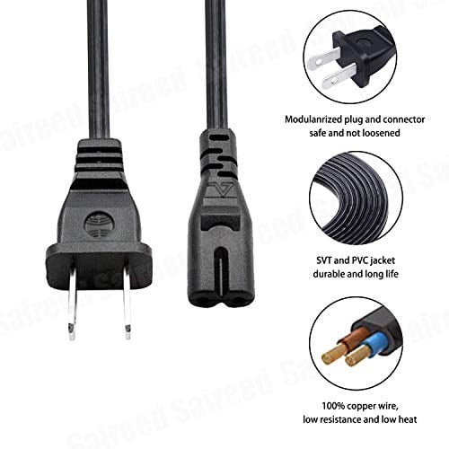 Saireed UL AC Cable 8ft 2 Prong IEC Cable C7 Power Cord for Canon PIXMA TS9120 MX922 MG2522 G4210 MG7720 MG6822 MG6821 MG6820 MG5722 MG5721 MG5720 PIXMA pro 100 Pro-100 MX472 492 495 MG2920 7520