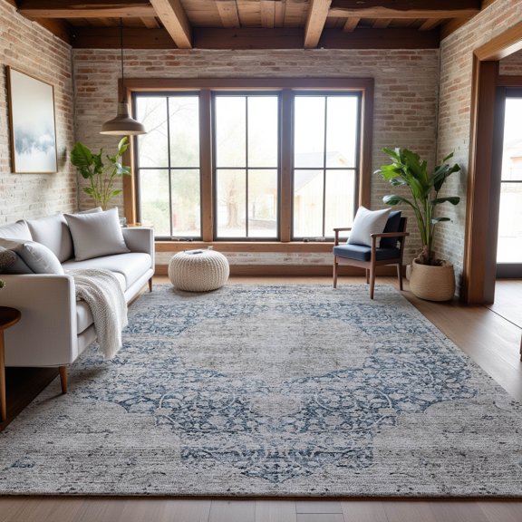 Addison Rugs Mayfield Premium Machine Washable Traditional Global Blue Rectangle Rug, 8' x 10'