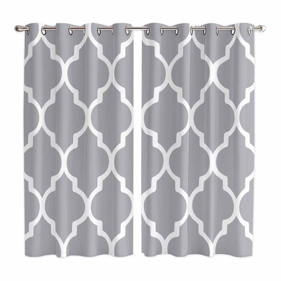 Curtains 84 Inches Long 2 Panels, Moroccan Grey Grommets Window Treatment Curtain, Modern Abstract Geometric Minimalist Thermal Curtains Drapes for Living Room/Bathroom