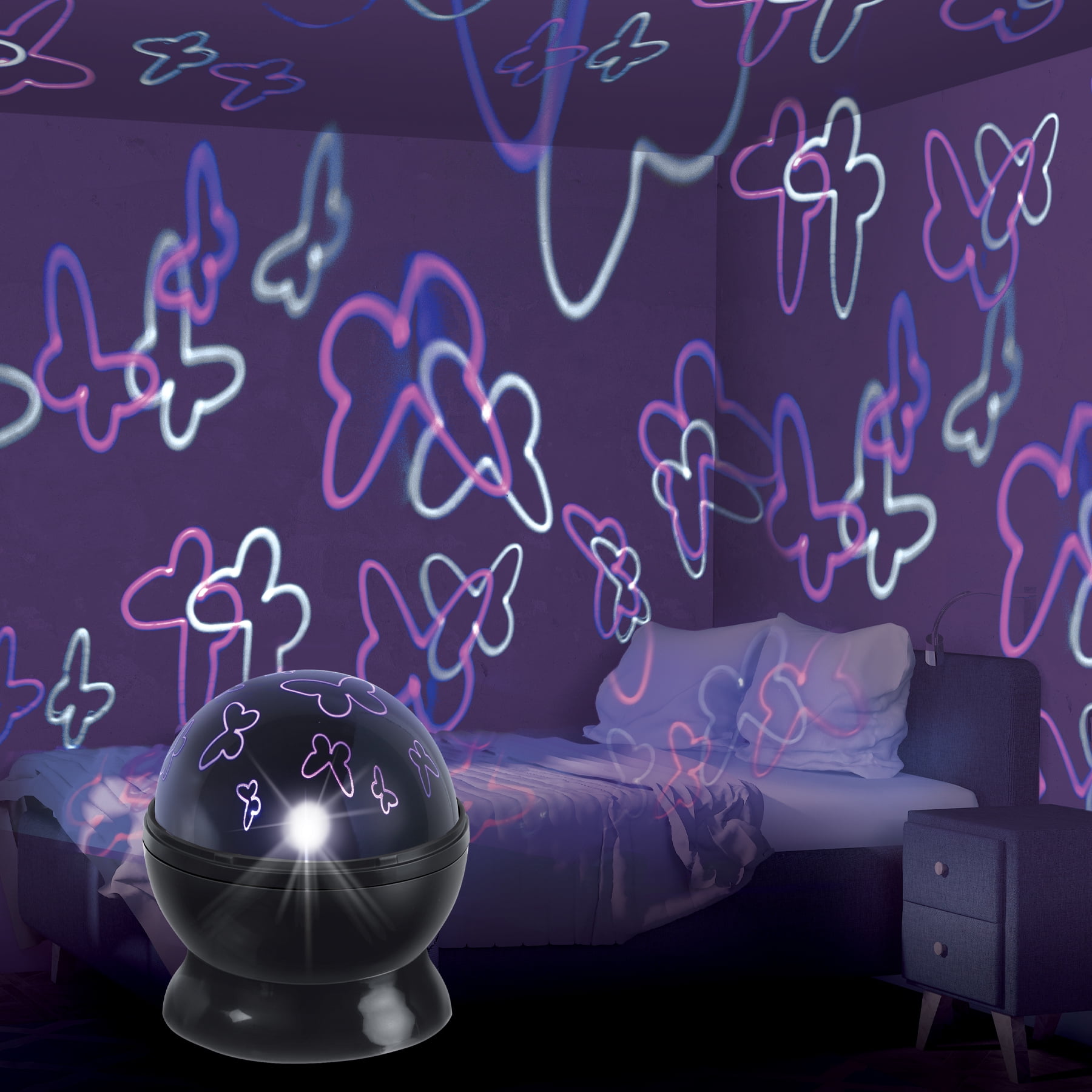 Brightside Butterflies LED Projector, Multicolor Rotating Lights, Butterfly Projection, USB or Battery Powered
