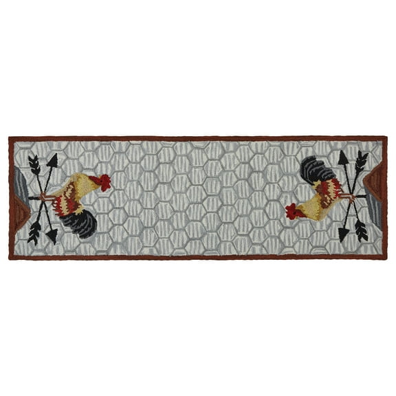 Park Designs Break Of Day Red Rooster Gray Hooked Indoor Rug Runner 2' x 6'