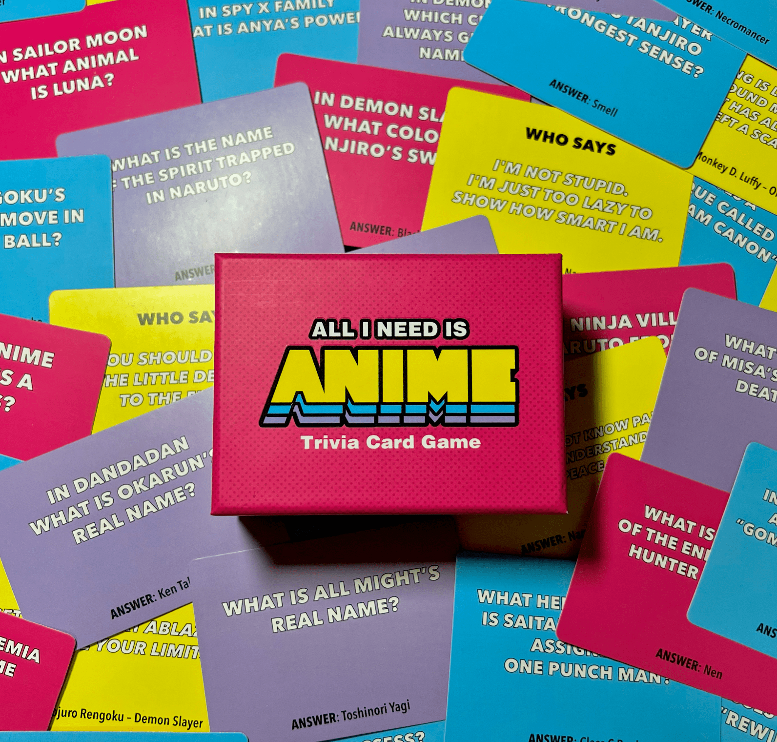 All I Need is Anime Trivia Card Game - 100 Questions, Character, Quotes & Skill Challenges, Fun Anime Party Game for Fans, Teens & Adults, Expansion Pack Available (Base Game)