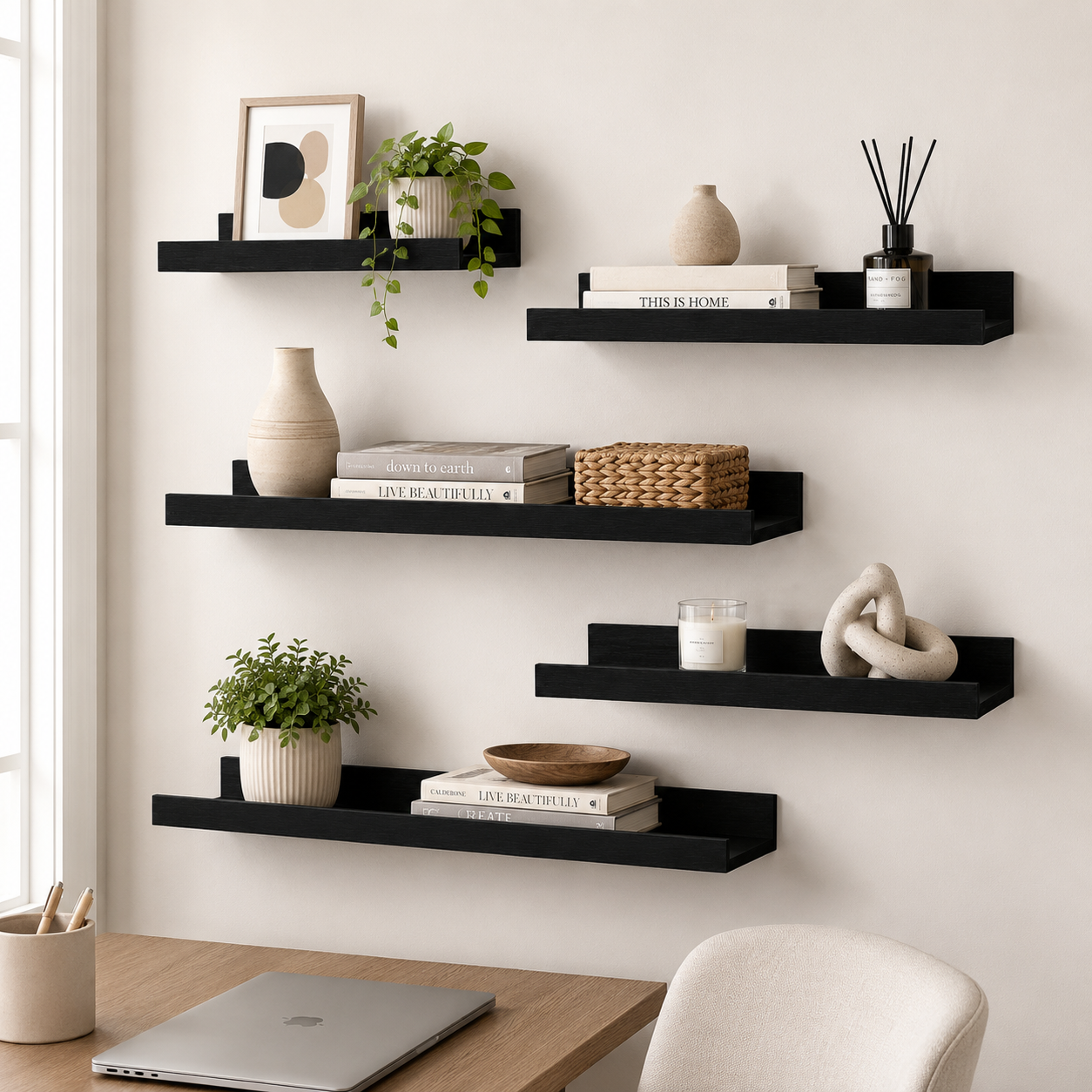 KAIWIN Floating Shelves Set of 5, Black photo 3