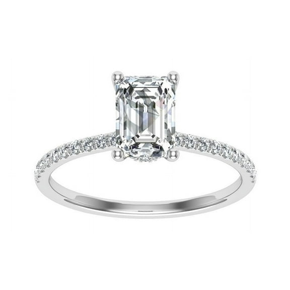 Veda Jewel 14K White Gold Plated 2.04 Ct Simulated Diamond Ring - Hidden Halo Engagement Wedding Ring - Emerald Cut Solitaire with Accent Simulated Diamond Ring for Her - Gift for Unforgettable Love