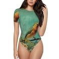 thumbnail image 1 of Balery Retro Birds Body de cuello redondo de manga corta para mujer Tops de manga corta Tops básicos-Medium, 1 of 7