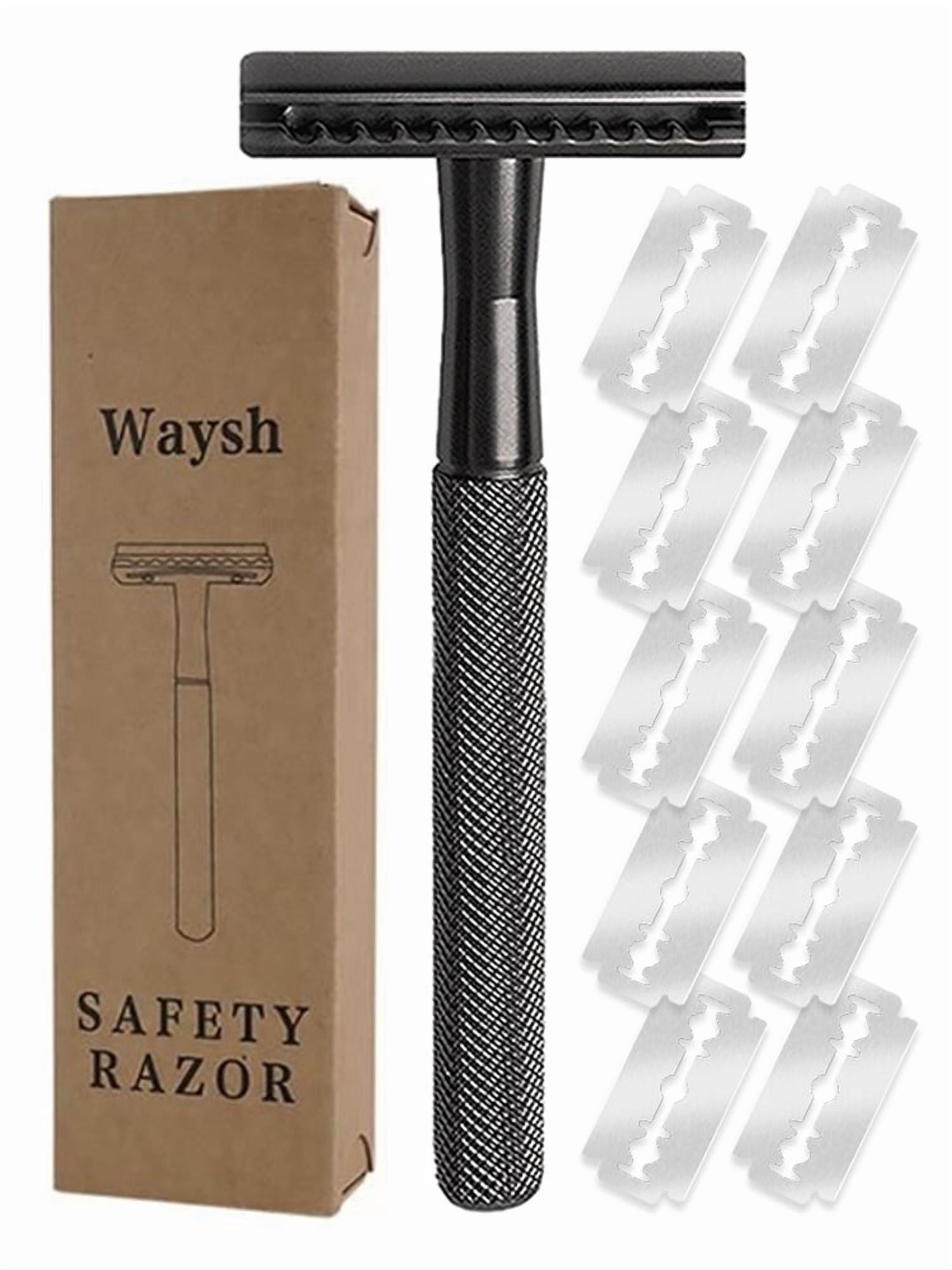 Waysh Classic Double Edge Safety Razor Kit for a Close Shave, Matte Black