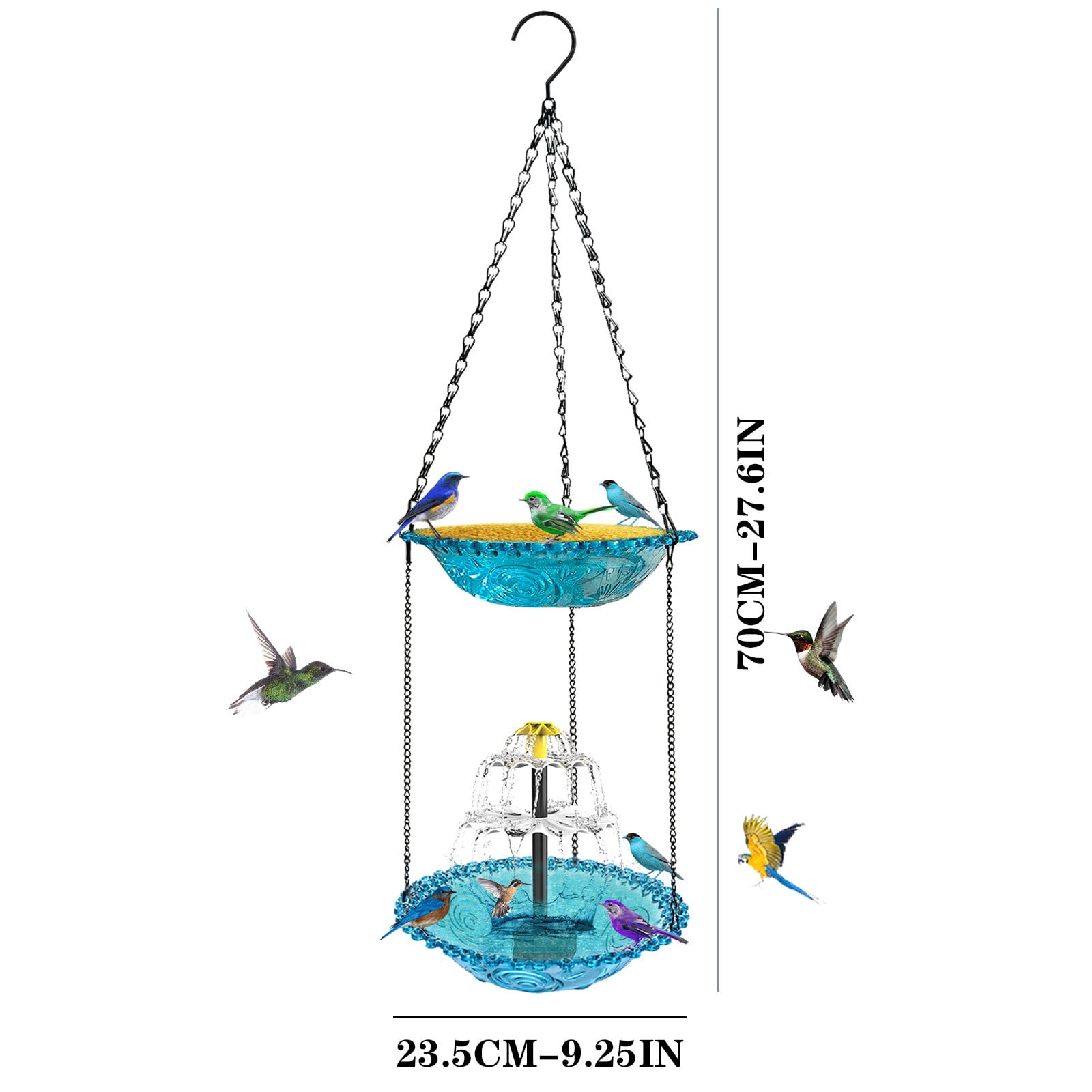 Solar Cascade Hanging Bird Bath Fountain, Double Layer Outdoor Hummingbird Bath with Feeder, Solar Powered Birdbath Water Kit, Decor for Patio Yard Garden