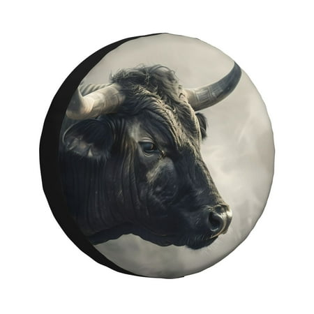Gaeub Mystical Bull in Fog 14-17in Tire Cover Spare Tire Cover for Camper Caravan Trailer Car Truck SUV Jeep-16 inch