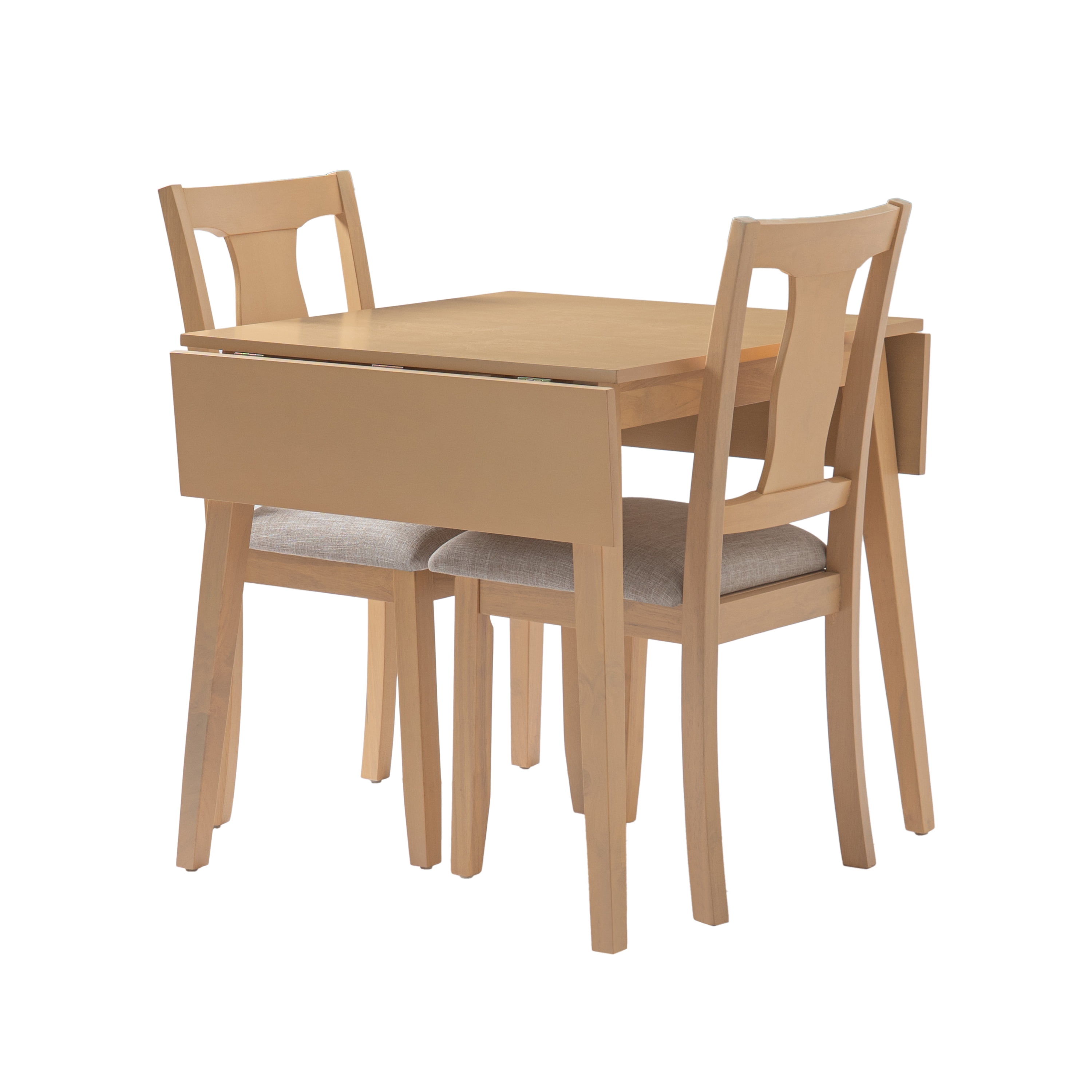 Euroco 3 Piece Wood Dining Table Set, Modern Breakfast Nook Kitchen Table Set with Drop Leaf and 2 Upholstered Chairs for Small Places,Natural