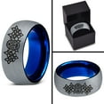 thumbnail image 4 of Tungsten Dia De Los Muertos Day of the Dead Band Ring 8mm Men Women Comfort Fit Blue Dome Brushed Gray Polished, 4 of 4