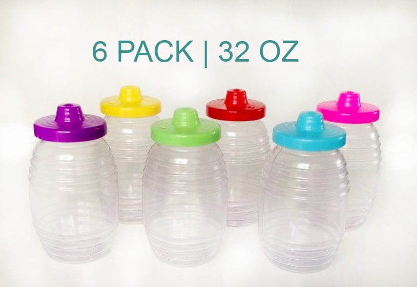 6 Pack Traditional Vitroleros 32oz/ 1 Liter Medium Size Plastic Barrel Assorted Colors