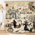 thumbnail image 2 of 1pc Scary Halloween Shower Curtain Set with Gothic Pumpkin Cat Skull and Scarecrow Design - Vintage Holiday Home Bathroom Decor - Washable Polyester Fabric with 12 Plastic Hooks - 71x71 Inches, 2 of 4