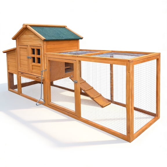 Noble House 80" Outdoor Chicken Coop, Deluxe Wooden Poultry Hutch with Nesting Box and Removable Tray, Natural