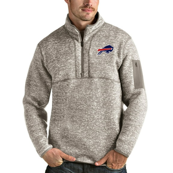 Men's Antigua Oatmeal Buffalo Bills Fortune Quarter-Zip Pullover Jacket