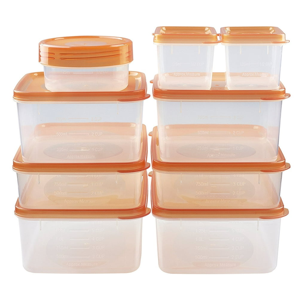Holm BPA Free Reusable Square Food Storage Containers With Lids (Orange ...