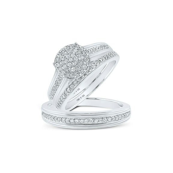 Sterling Silver His Hers Round Diamond Cluster Matching Wedding Set 5/8 Cttw