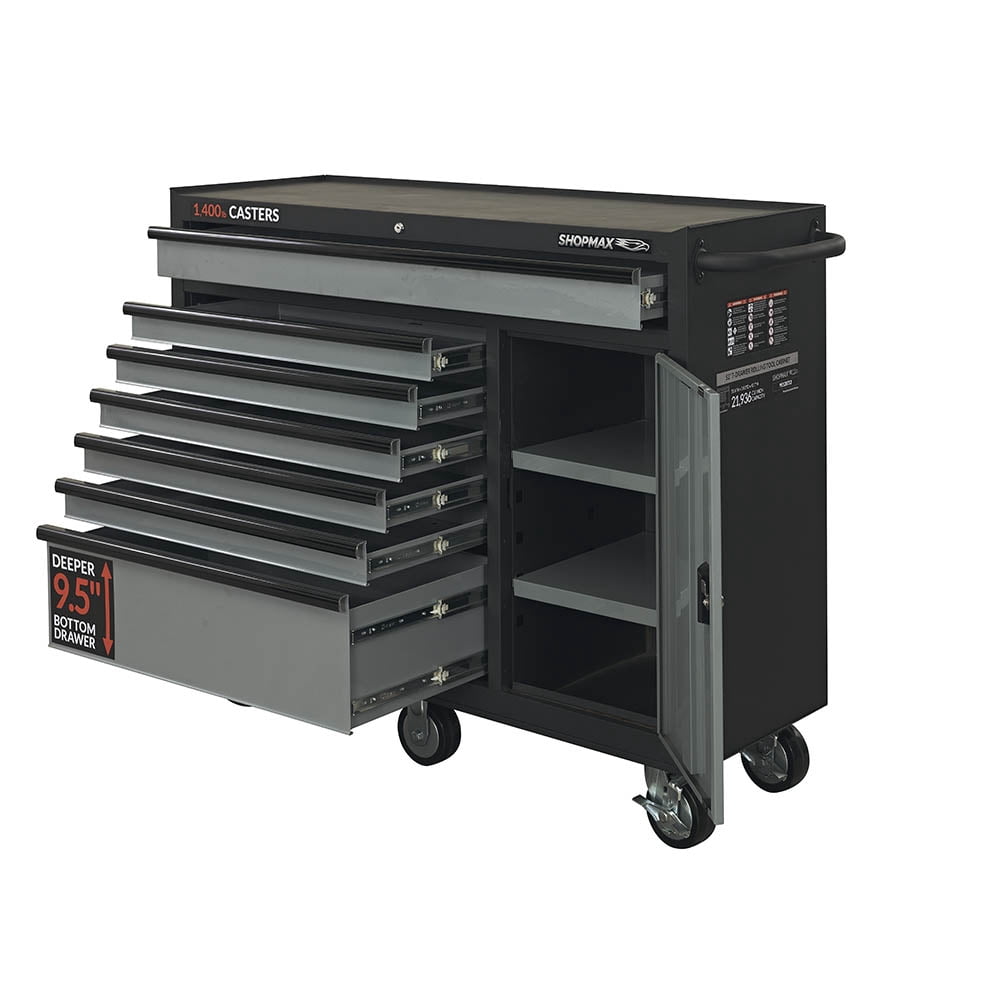 SHOPMAX Rolling Tool Boxes and Organizers, steel Black, 18.11 x 51.57 x 42.72", 205.6 lb