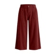 thumbnail image 4 of Women's Corduroy High Waist Capri Wide Leg Pants Soft Casual Cropped Culottes with Pockets Vintage Casual Streetwear Trousers Fall Outfit Wine, 4 of 9
