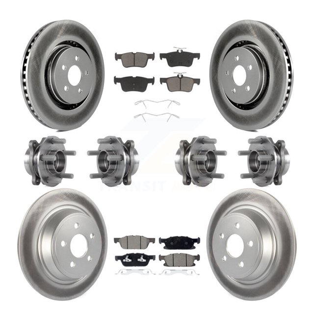 Transit Auto Front Rear Hub Bearing Assembly Coated Disc Brake Rotor and Ceramic Pad Kit (10Pc) for Car 2019-2021 Lincoln Nautilus AWD with Solid Rotors - Left Right (Driver Passenger) KBB-127207