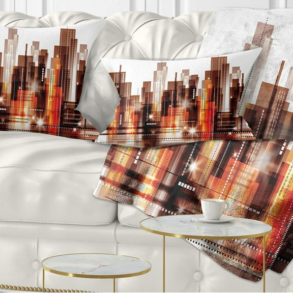 Designart Brown City Skyline - Cityscape Throw Pillow - 12x20