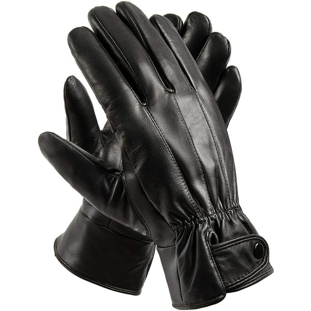 Mens Winter Black Genuine Leather Gloves For Driving Dress Real Sheepskin  Leather Warm Fleece Lined Gloves 