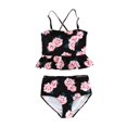 thumbnail image 1 of Fvwitlyh Women Swimsuits Ladies Summer Suspenders Back Strap Printing Stripe Solid Color Retro High Waist Ruffle Trim Swimsuit Set, 1 of 4
