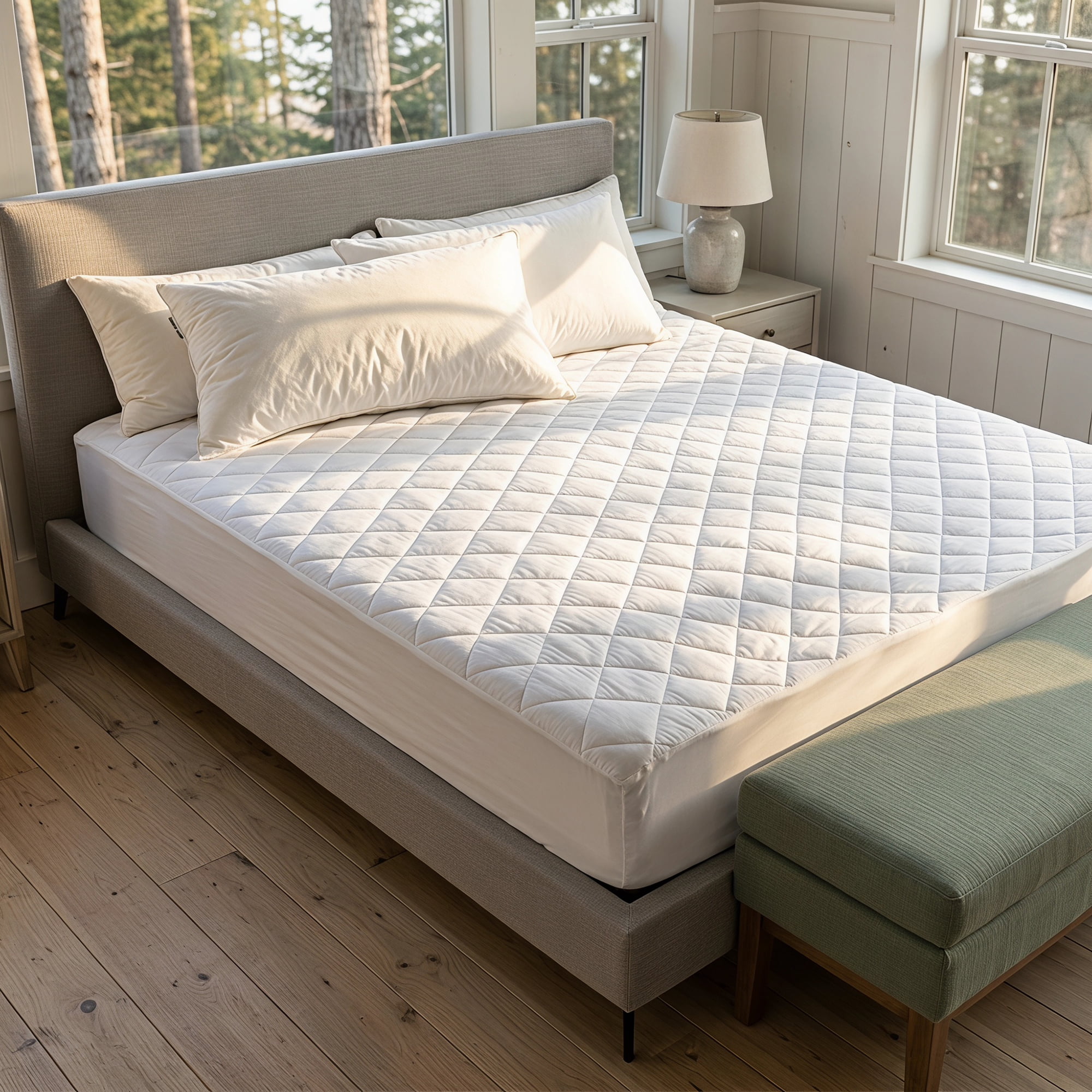 Unique Bargains Fitted Sheet Polyester Bed Sheets with Diamond Grid Design White 39"x74.8"