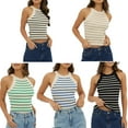 thumbnail image 6 of Baywell 2024 Summer Spice Hanging Neck Sleeveless Striped Bottom Sexy Slim Tank Top for Women S-XL, 6 of 7