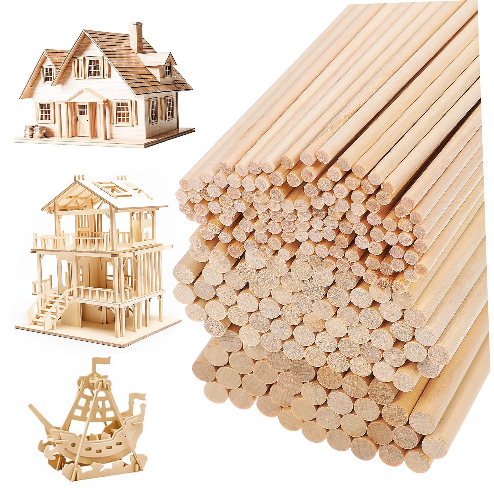 Tineasur 215Pcs Wooden Dowel Rods for Crafts Smooth Round Wood Sticks for Various DIY Applications