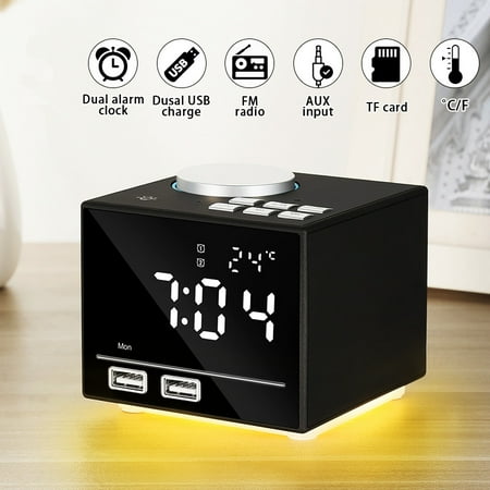Windows Phone Alarm Clock Multi-function LED Alarm Clock Smart Clock Speaker USB Charging Phone MP3 TF AUX Music for Home Office ()