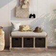 thumbnail image 2 of Banc de Rangement en Rotin Rustique avec 3 Paniers Amovibles, Banc d'Entrée et de Salon avec Coussin (Bois), 2 of 8