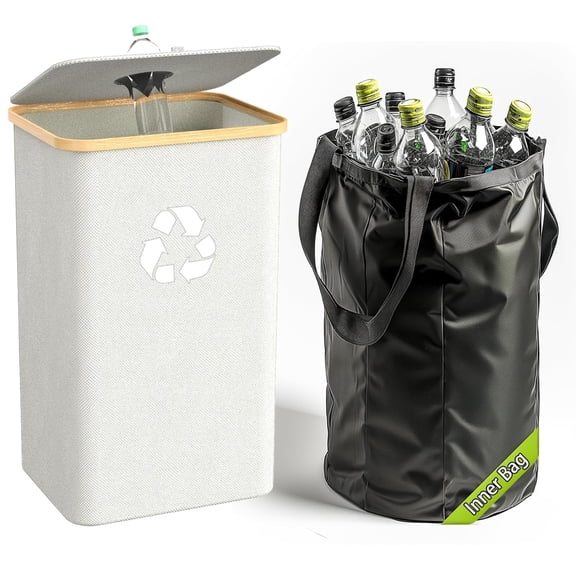 Recycling Bin for Kitchen Indoor Home, Large 26 Gallon 100L Recycle Bin with Lid Removeable Reusable Inner Bag Bottle Can Glass Waste Plastice Stickers,Black