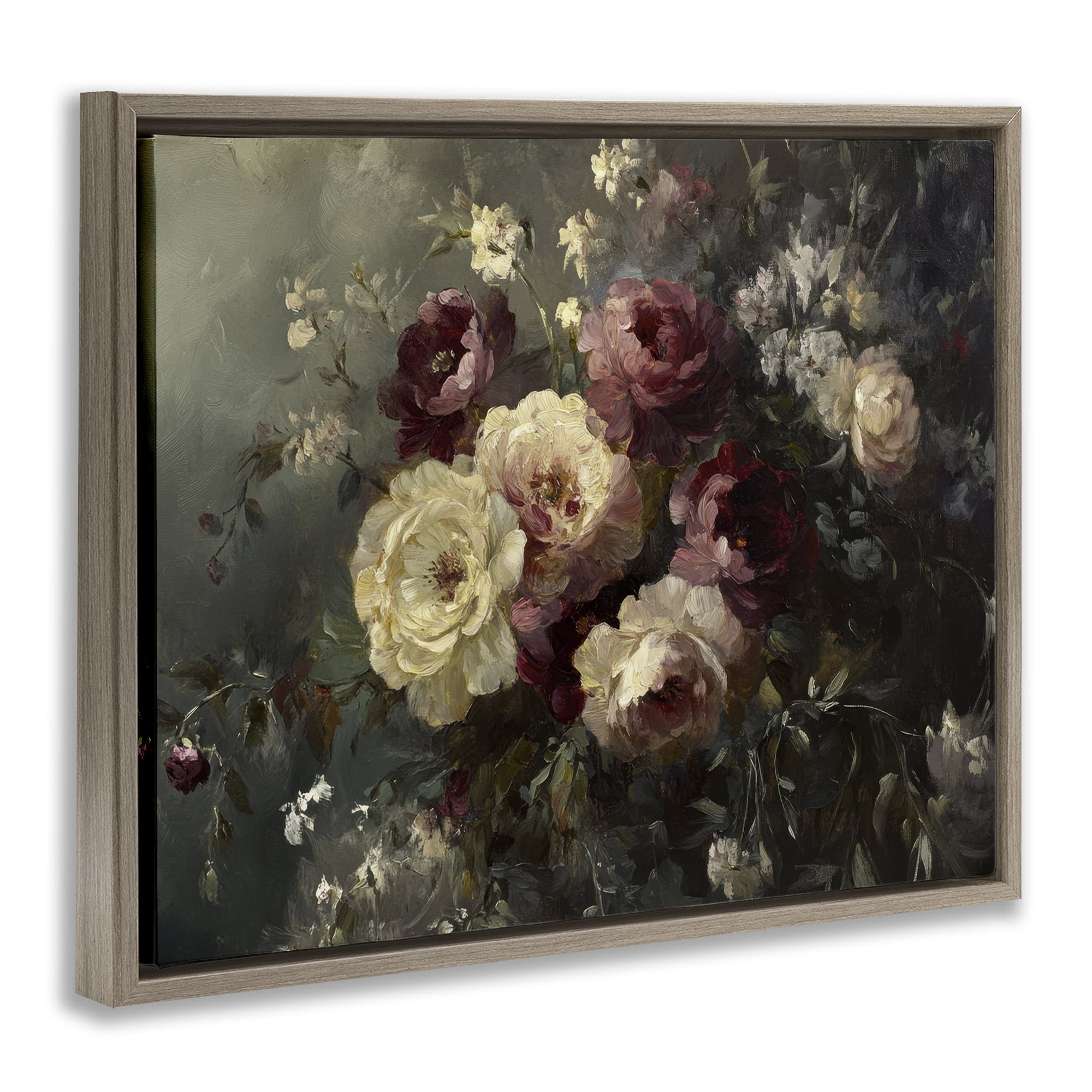 Stupell Industries Floral Decadence Bouquet Plants & Flowers Painting Brown Floater Framed Canvas Art Print Wall Art, 31 x 25