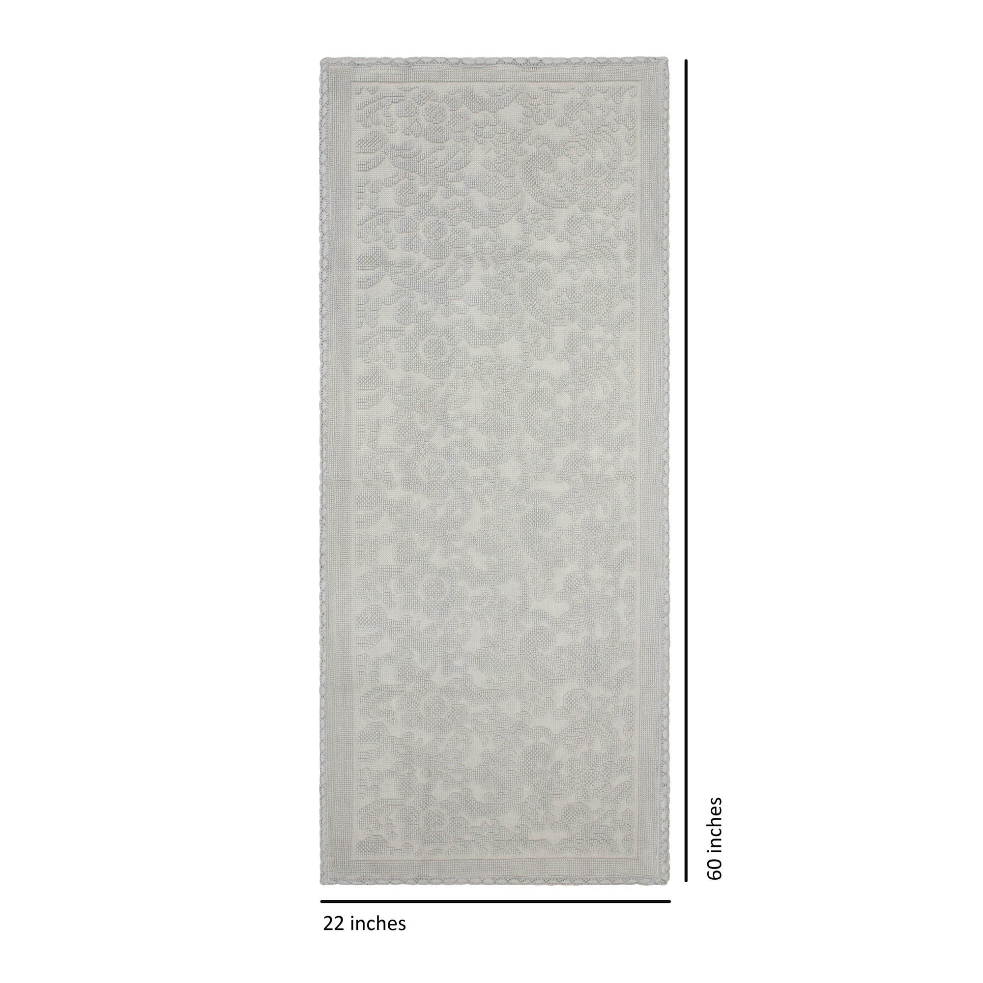 Jean Pierre Turkish Cotton Crochet 22x60 in. Bath Rug, Light Grey
