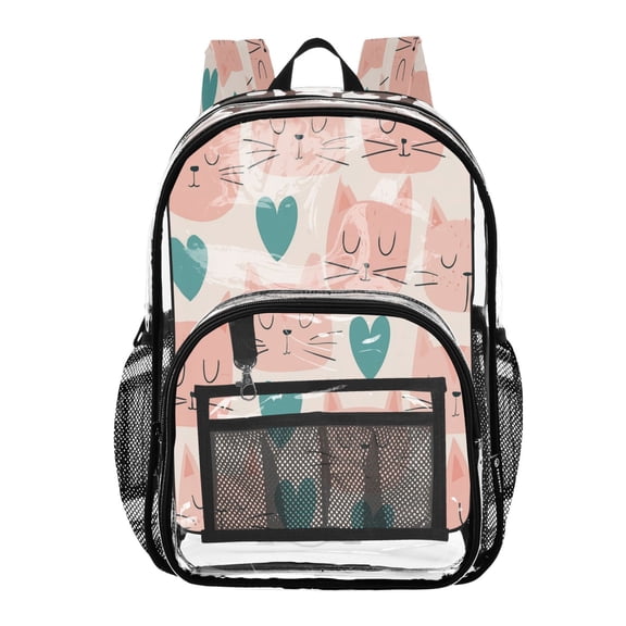 PVC Transparent Backpacks Clear Backpack for Travel and Outings Pink Cat