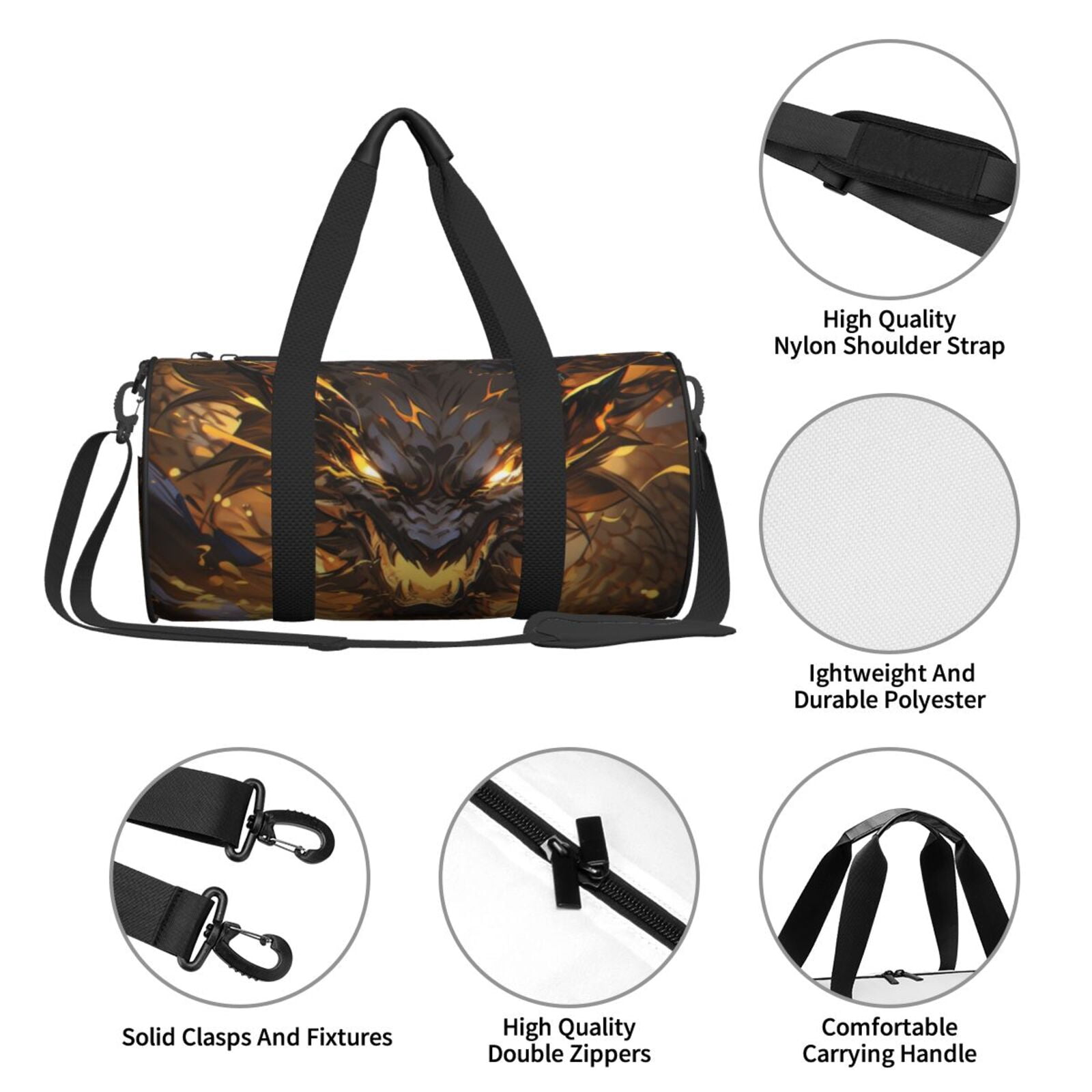 Defioc Cool Black Gold Dragon for Travel Duffle Bag,Weekender Bag Carry On Tote Bags Hospital Bag Large Capacity Sport Gym Bag for Men Women Fit for Trave, Gym,Weekend