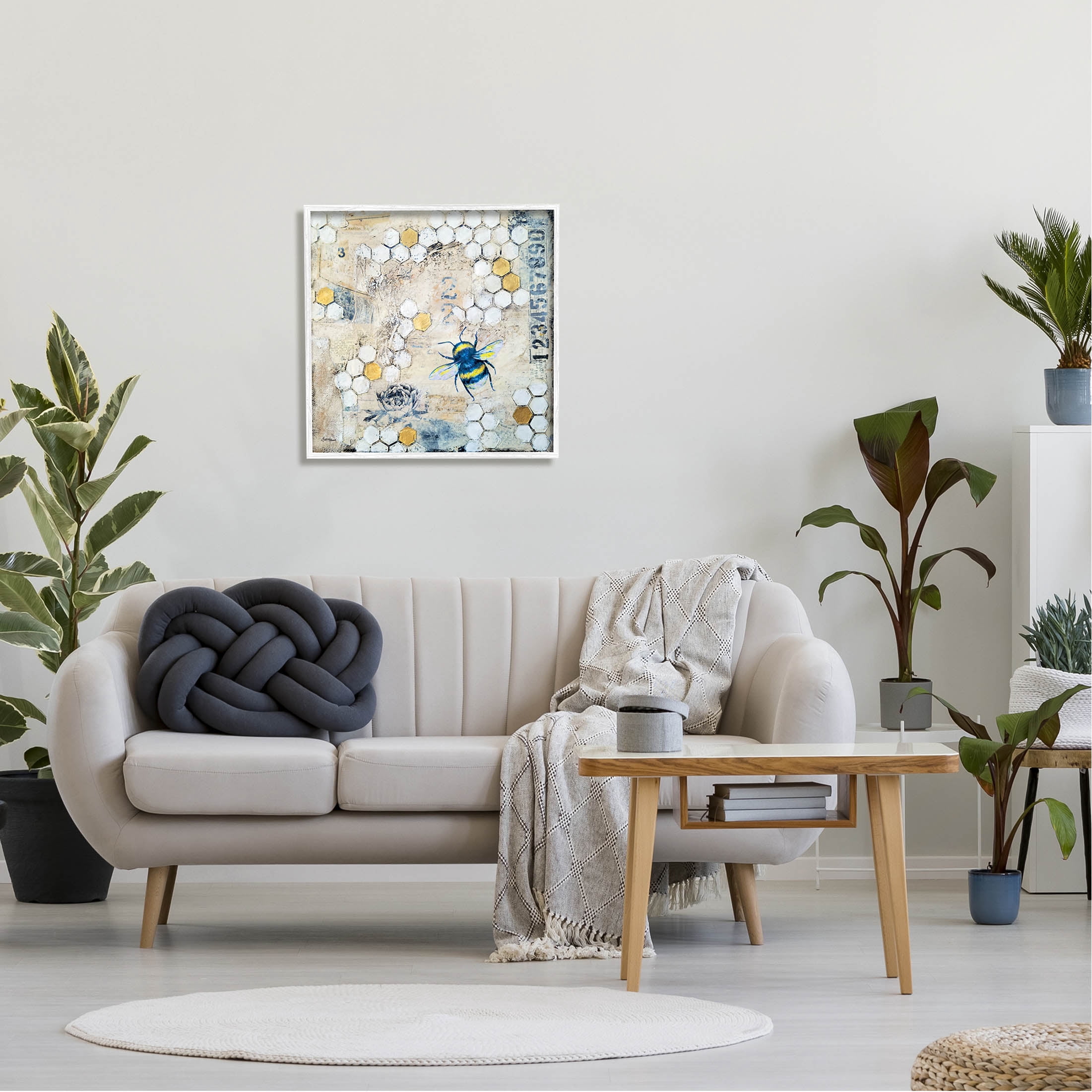 Stupell Industries Urban Beehive Pattern Bug Collage Graphic Art White Framed Art Print Wall Art, Design by Britt Hallowell