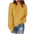 thumbnail image 1 of Pisexur Chandail à Col Rond Surdimensionné pour Femme, Uni, Manches Chauve-Souris Bouffantes à Revers, Chandail Tricoté, Haut à Manches Longues, Chandail Ample d'Automne, Chandail, Jumper, Hauts, 1 of 6