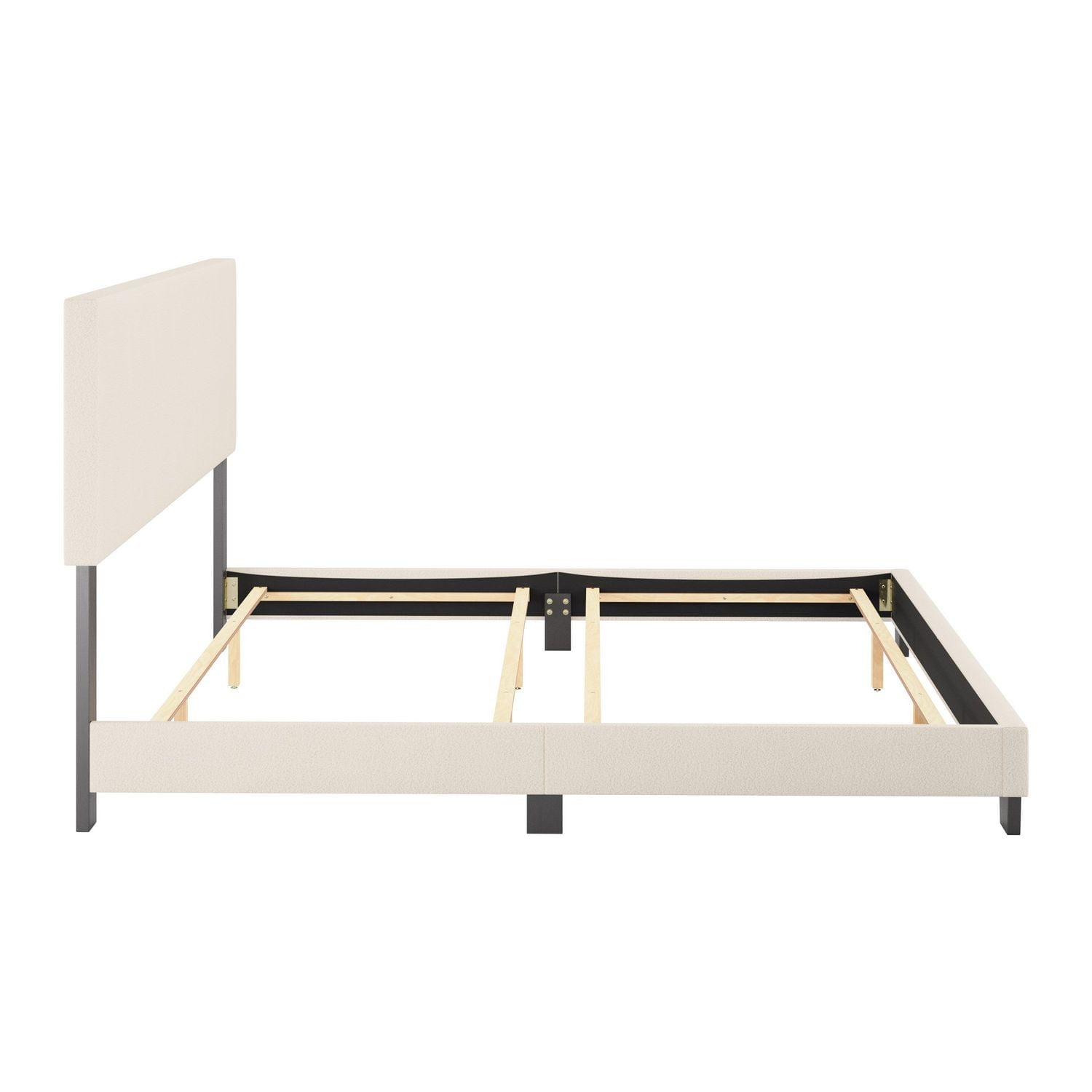 Lit adulte capitonné CorLiving Celeste en tissu bouclé blanc cassé avec tête de lit, sommier requis