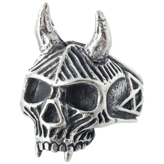 ZMY Home Stainless Steel Skull Ring Hellish Demon Skull with Horns and Vampire Fangs (11)