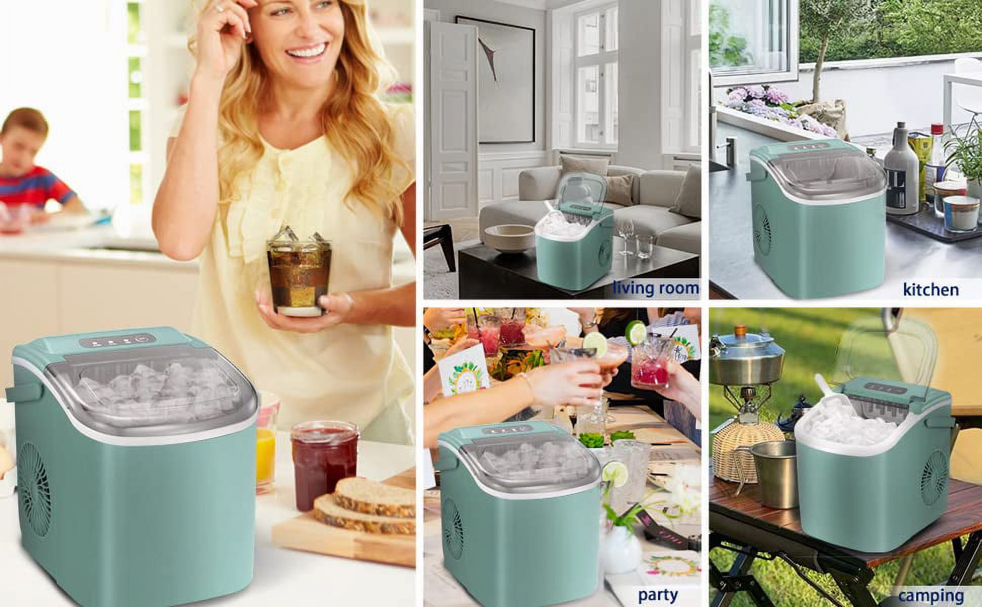 YUKOOL Desktop Ice Maker,Portable,9pcs/6-13min,26lbs/24H,Self Cleaning,With Ice Scoop,Green