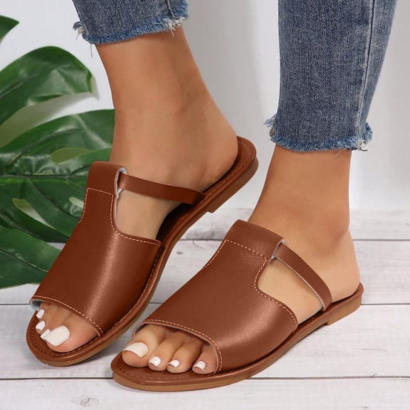 ATENAR Women Sandals Slide Flat Sandals for Women Summer Shoes Women Green 7.5