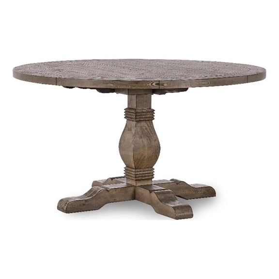 Pemberly Row Round Reclaimed Pine Dining Table in Weathered Brown