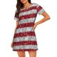 thumbnail image 1 of Balery America Flag Glitter Camisón de manga corta con cuello redondo para mujer, cómodo y elegante., 1 of 6